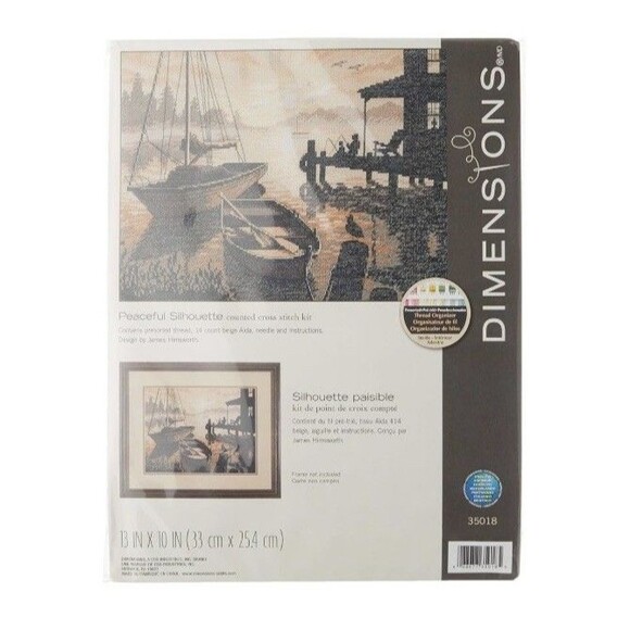 Dimensions Counted Cross Stitch Fishing Boat Sunset Pier Peaceful Silhouette - Picture 1 of 8